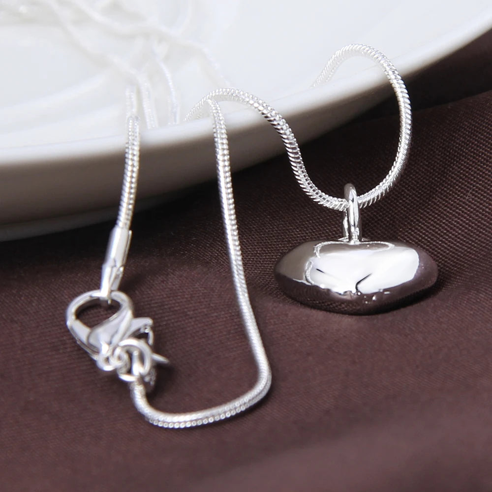 Silver Color Solid Small Heart Pendant Necklace