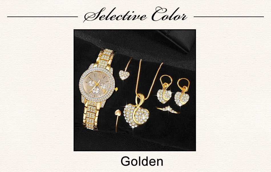 Gold color Women's Quartz Watch Set