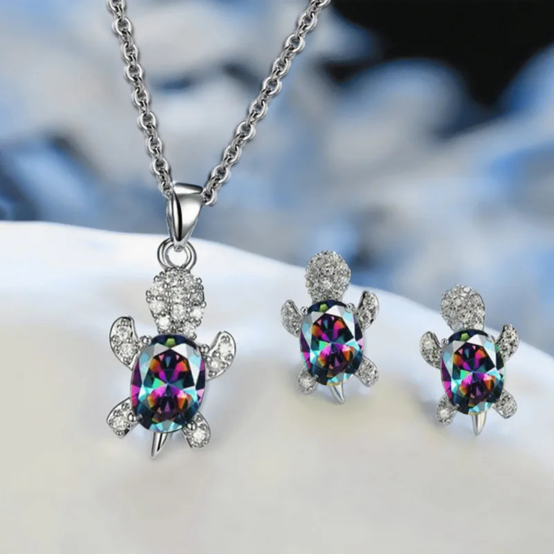 3pcs Silver-Plated Turtle Jewelry Set – Necklace & Earrings