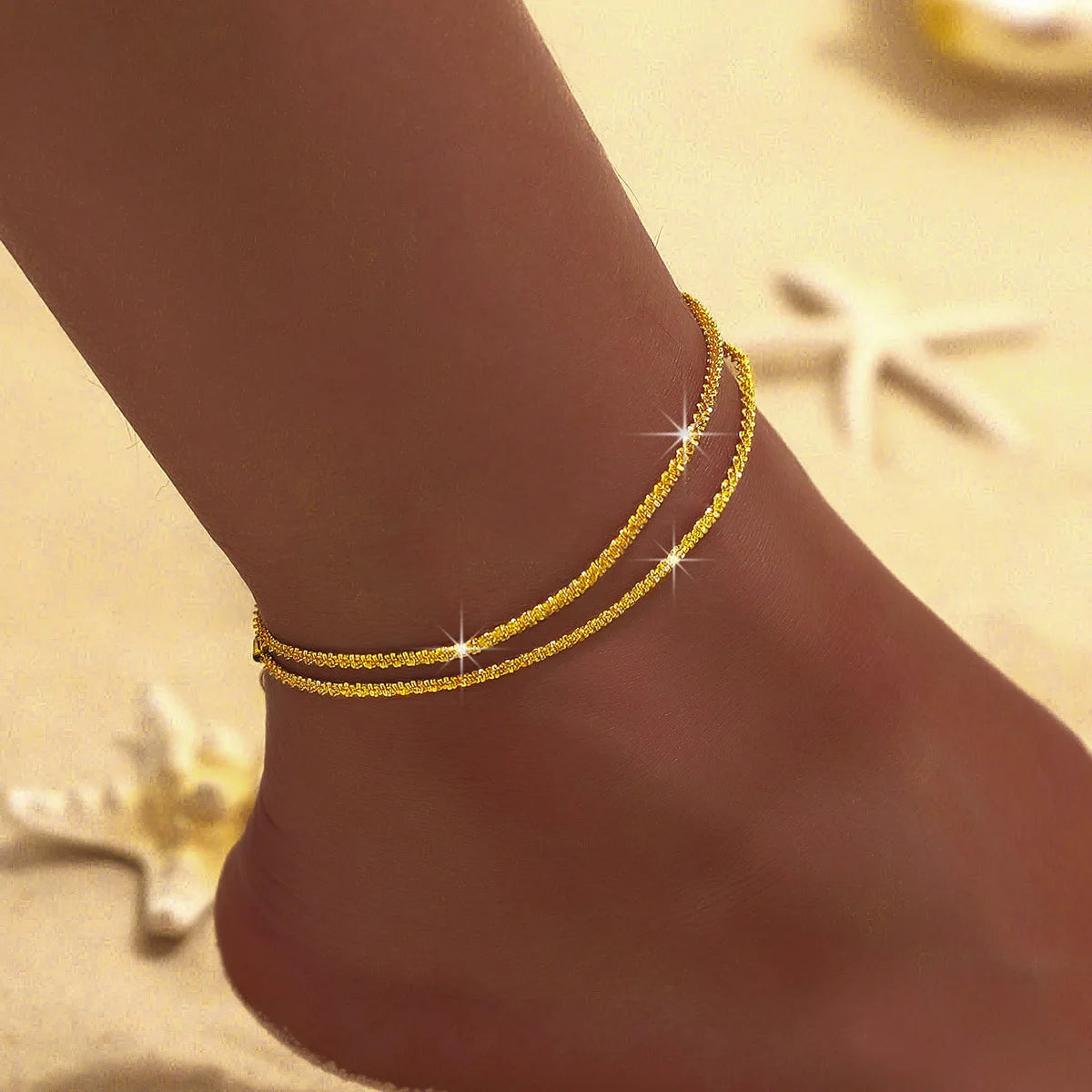 2pcs Sparkling Silver Star Anklet Set