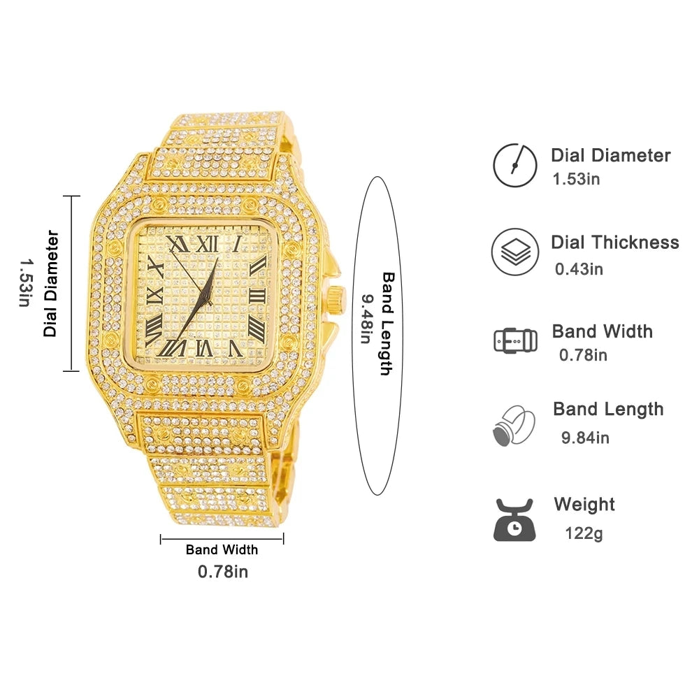 Gold Cuban Chain Watch & Bracelet Set for Men
