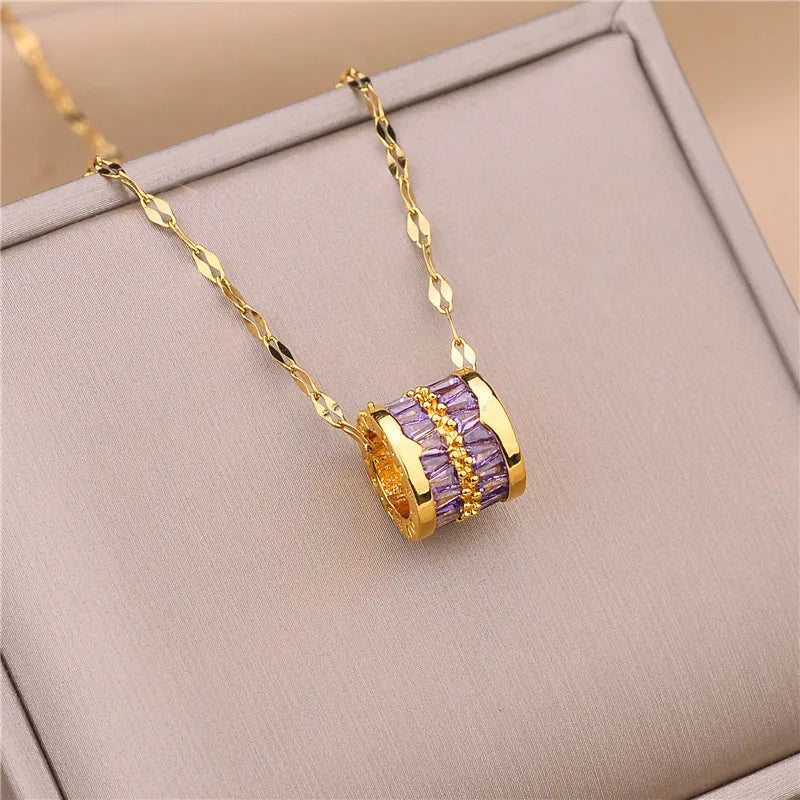 Stainless Steel 3-Color Round Pendant Necklace