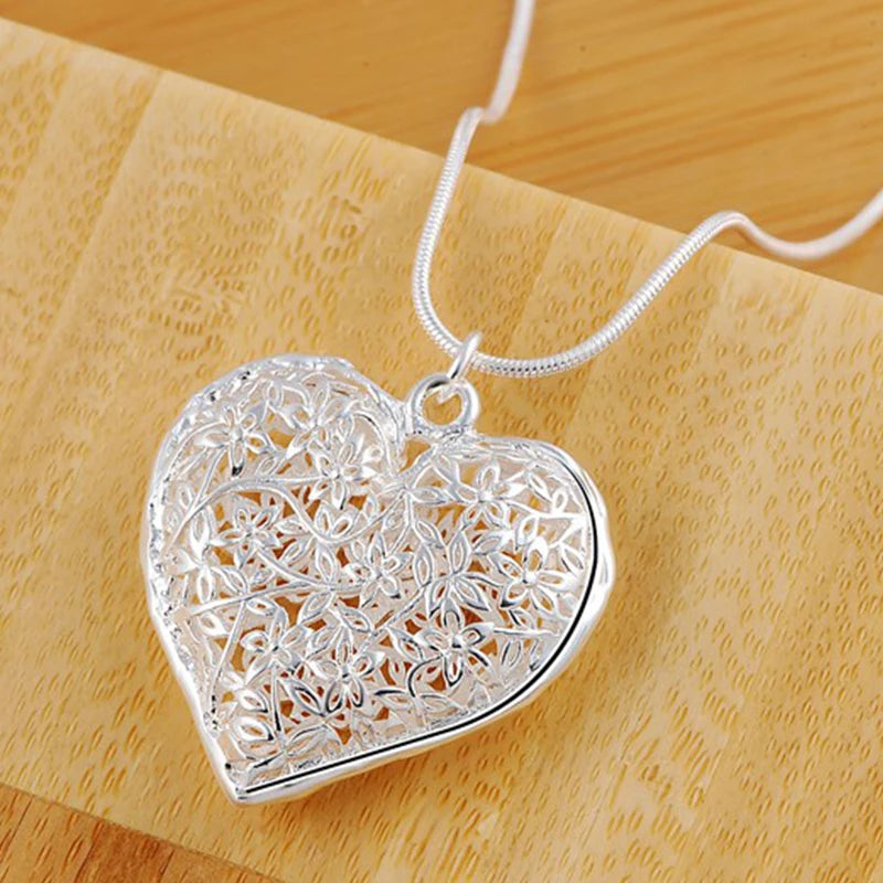 Sterling Silver Heart Pendant Snake Chain Necklace