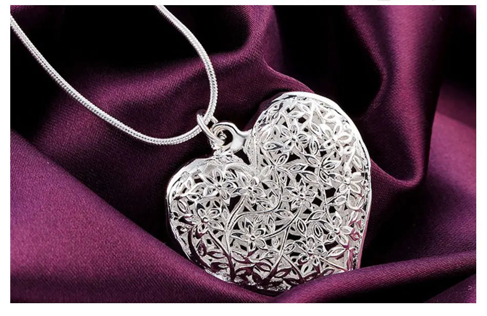 Sterling Silver Heart Pendant Snake Chain Necklace