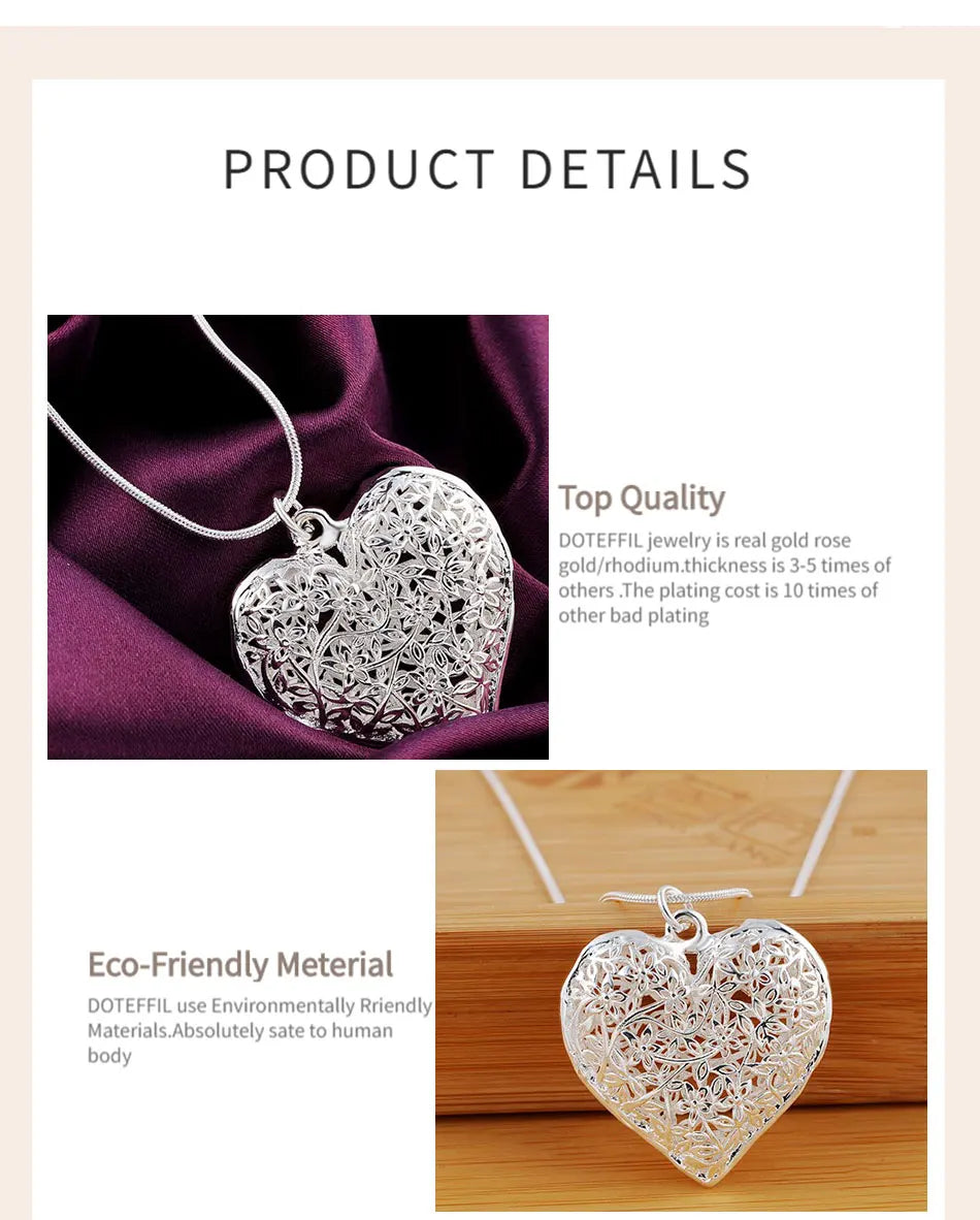 Sterling Silver Heart Pendant Snake Chain Necklace