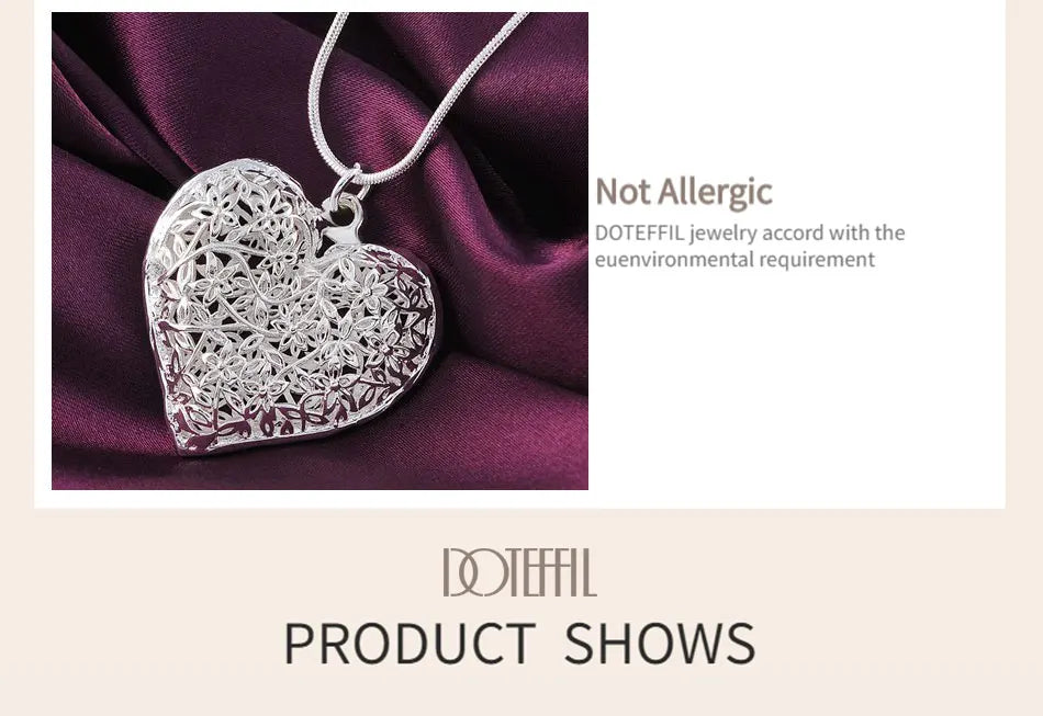 Sterling Silver Heart Pendant Snake Chain Necklace