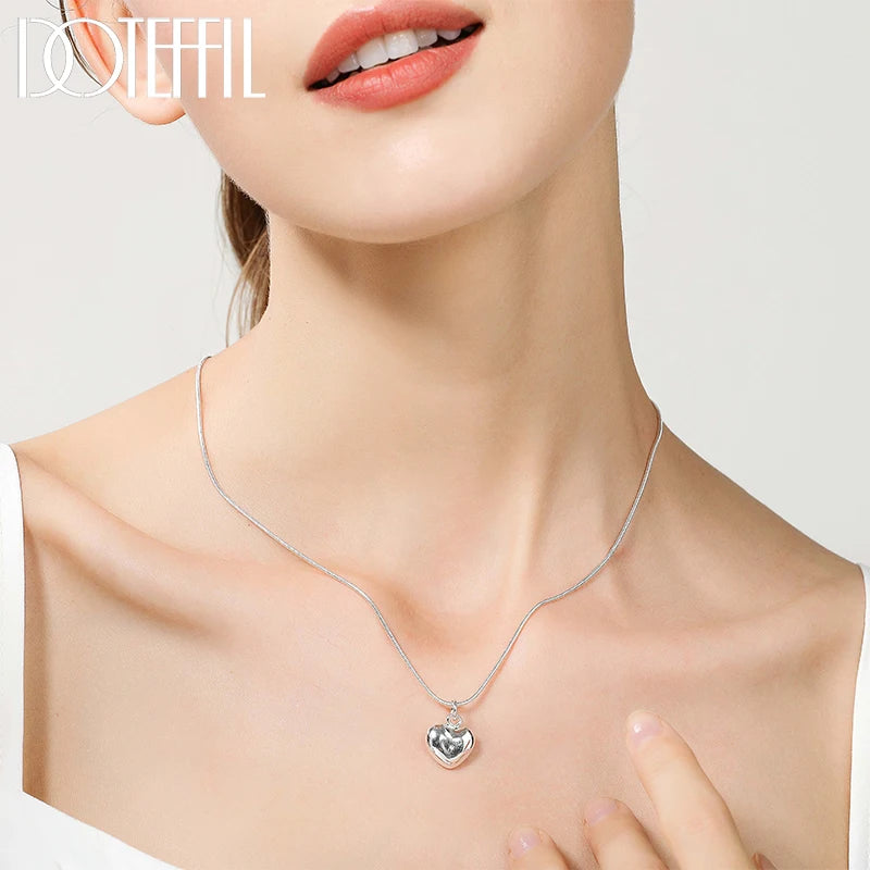 Silver Color Solid Small Heart Pendant Necklace
