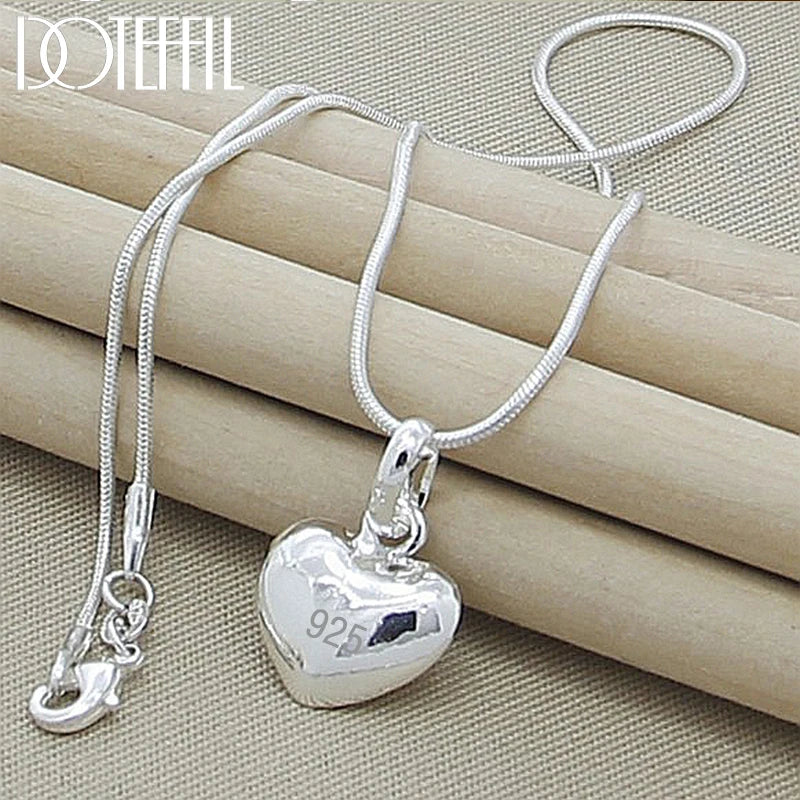 Silver Color Solid Small Heart Pendant Necklace