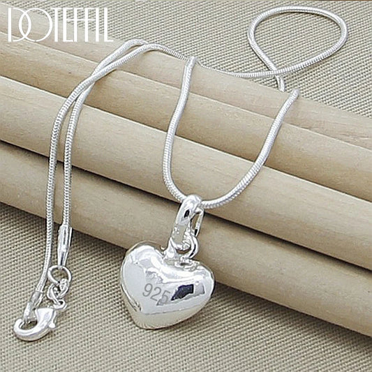 Silver Color Solid Small Heart Pendant Necklace