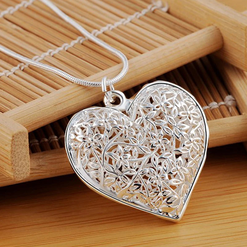 Sterling Silver Heart Pendant Snake Chain Necklace