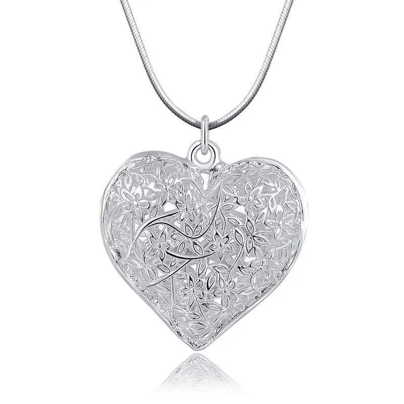 Sterling Silver Heart Pendant Snake Chain Necklace