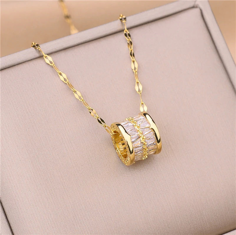 Stainless Steel 3-Color Round Pendant Necklace