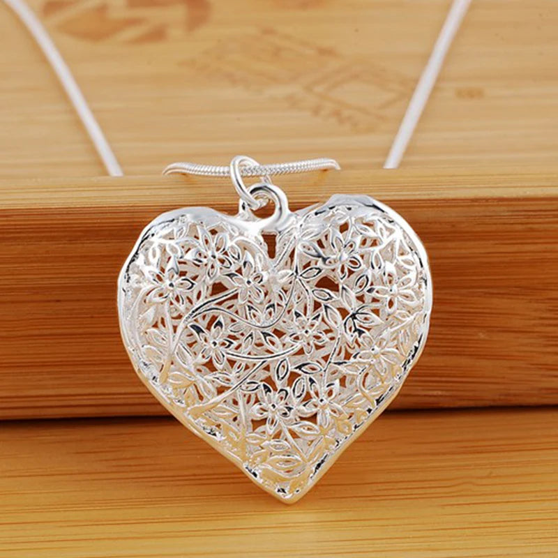 Sterling Silver Heart Pendant Snake Chain Necklace