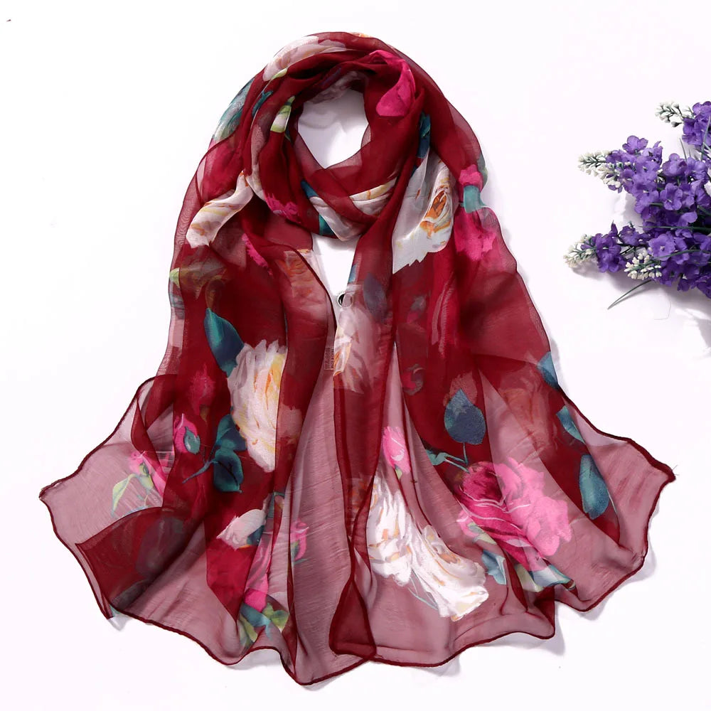 Floral Silk Beach Scarf – Women Spring/Summer
