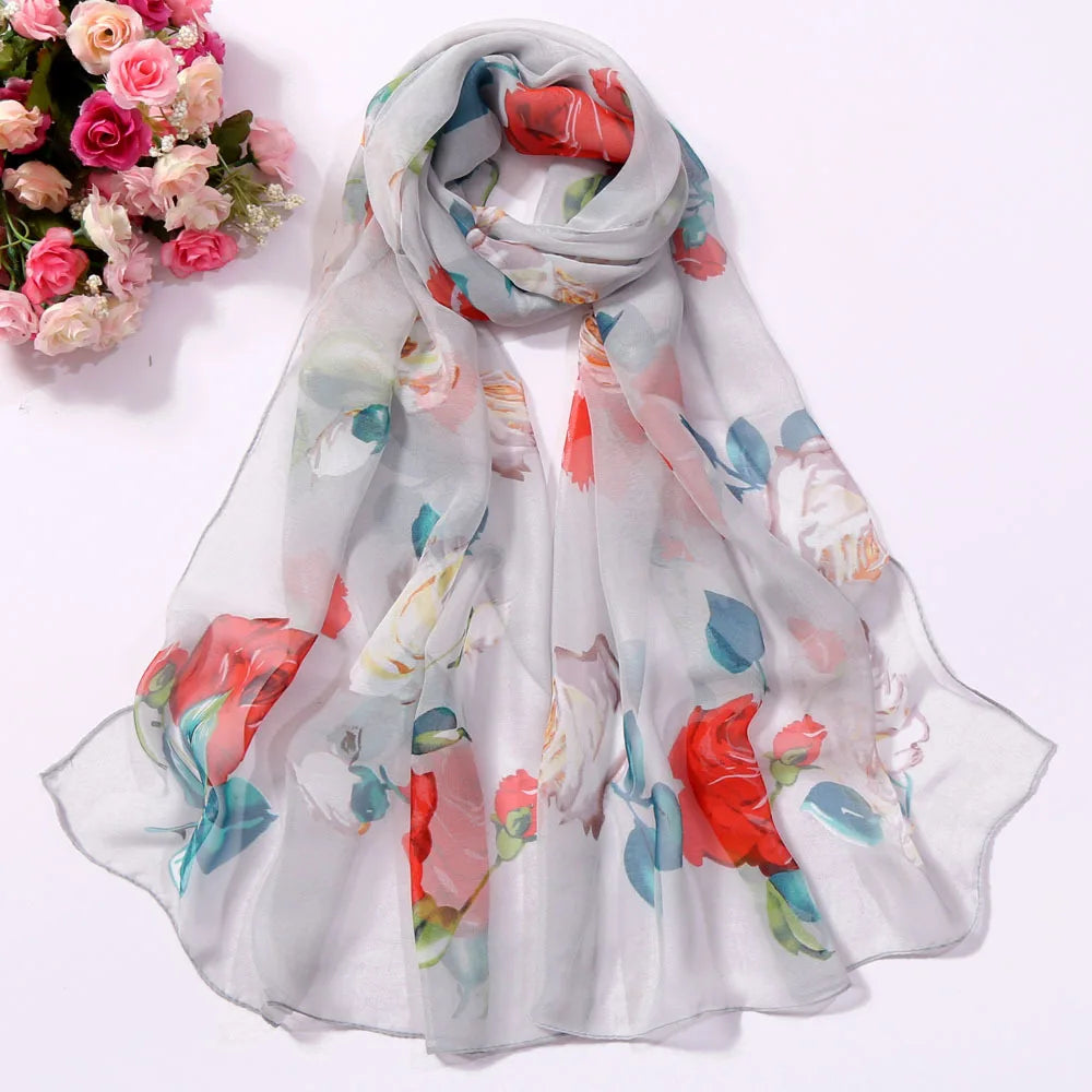 Floral Silk Beach Scarf – Women Spring/Summer