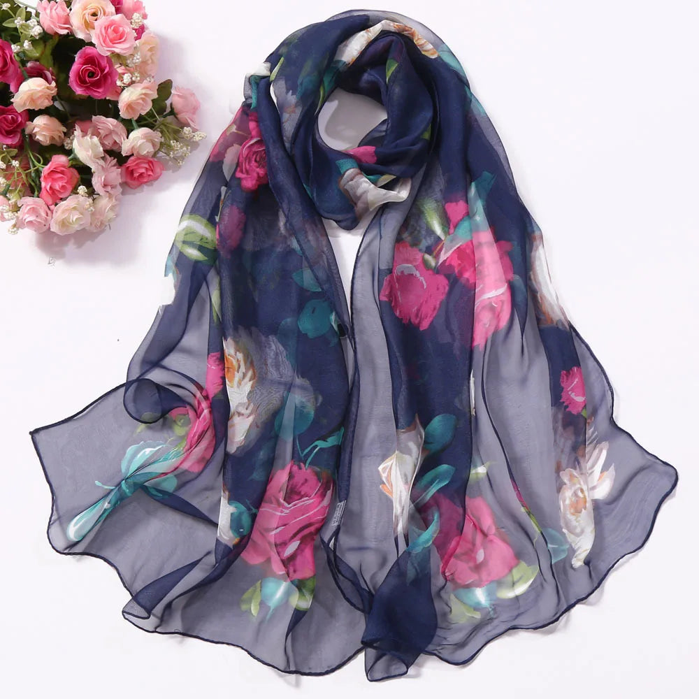 Floral Silk Beach Scarf – Women Spring/Summer
