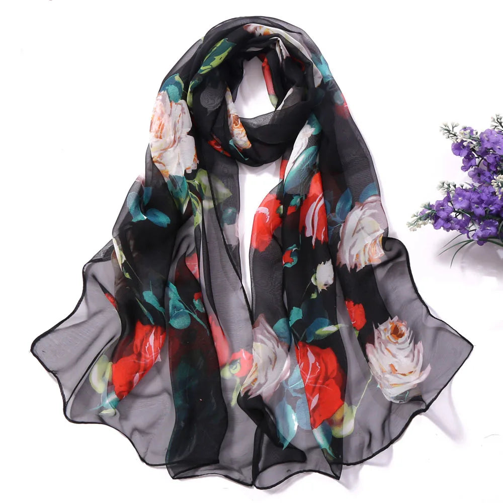 Floral Silk Beach Scarf – Women Spring/Summer
