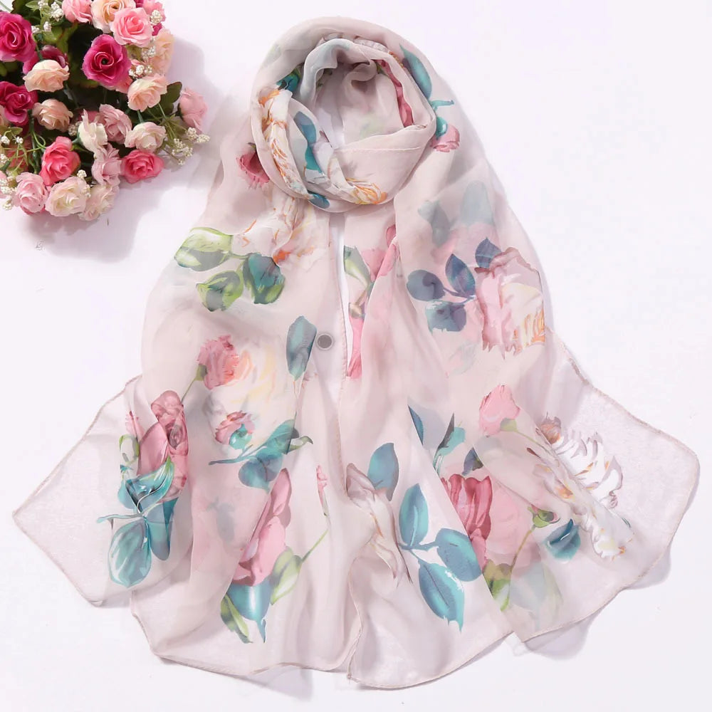 Floral Silk Beach Scarf – Women Spring/Summer