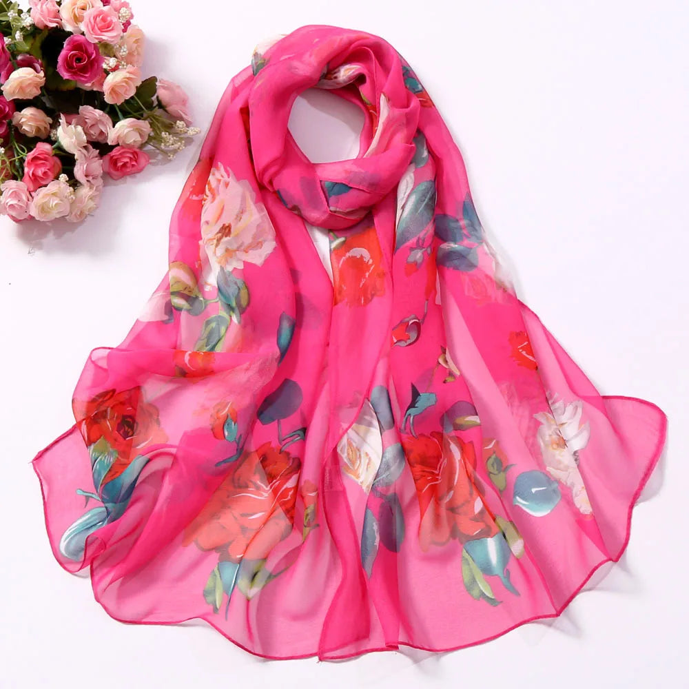 Floral Silk Beach Scarf – Women Spring/Summer