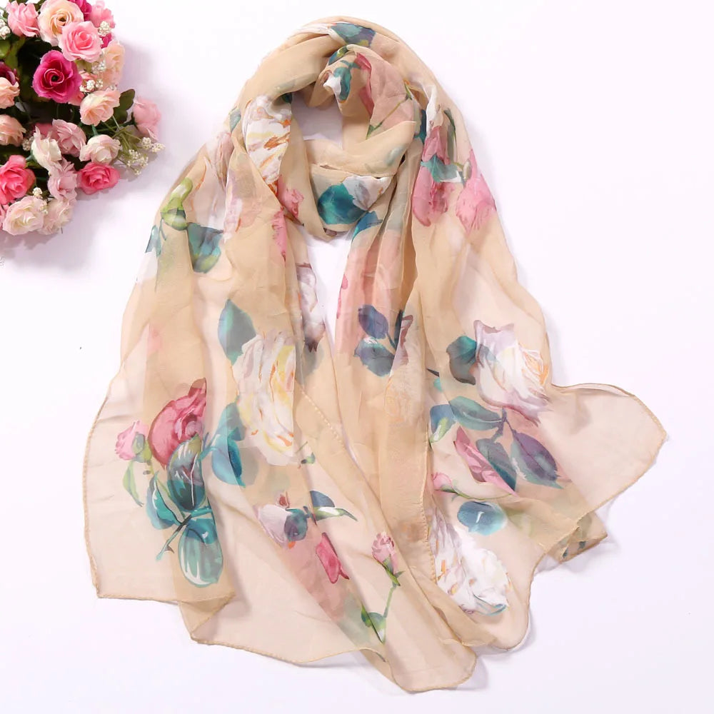 Floral Silk Beach Scarf – Women Spring/Summer