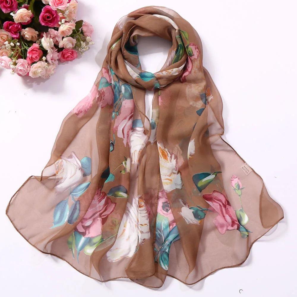 Floral Silk Beach Scarf – Women Spring/Summer