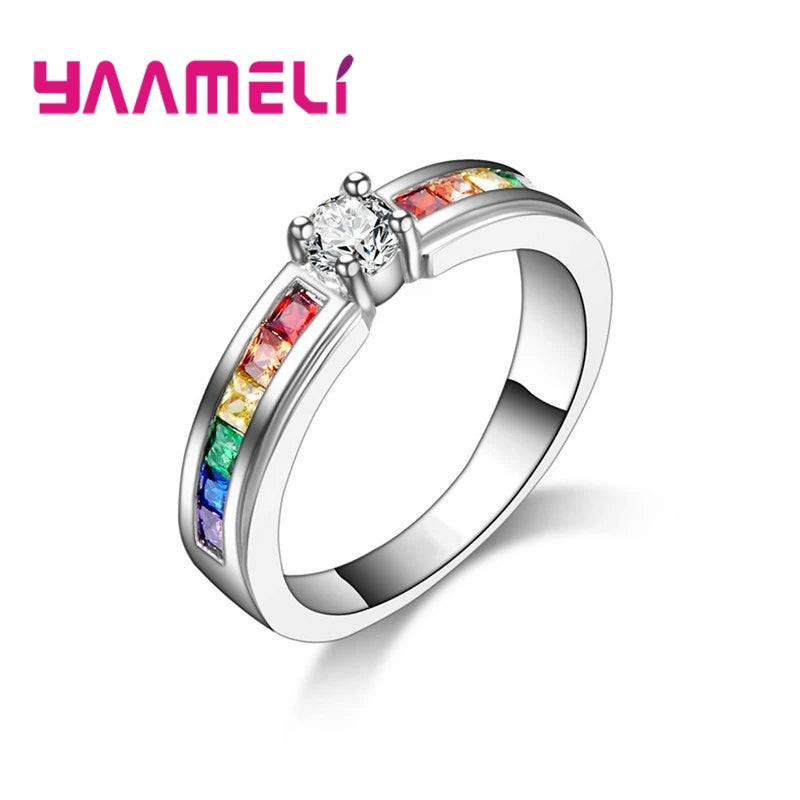 Rainbow Cubic Zirconia Ring –  Sterling Silver COLOR