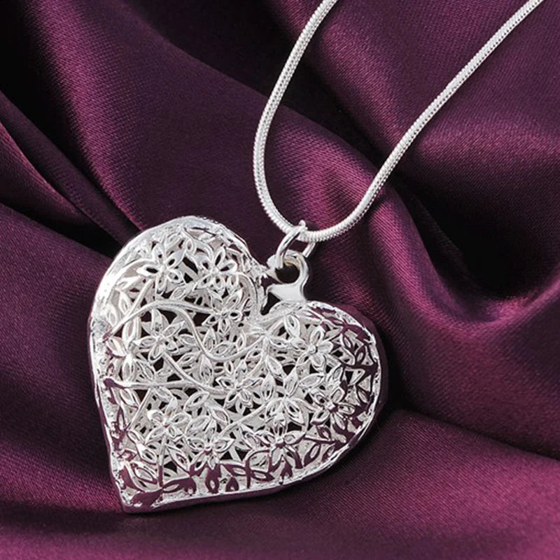 Sterling Silver Heart Pendant Snake Chain Necklace