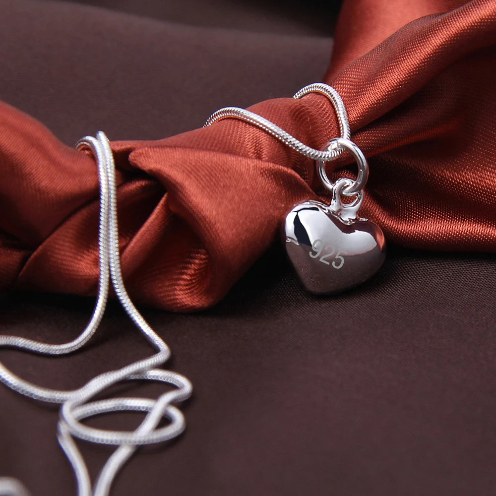 Silver Color Solid Small Heart Pendant Necklace