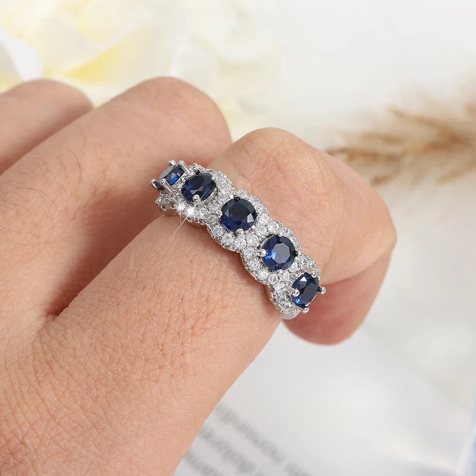 ZAKOL Blue Cubic Zirconia Ring – Silver Tone