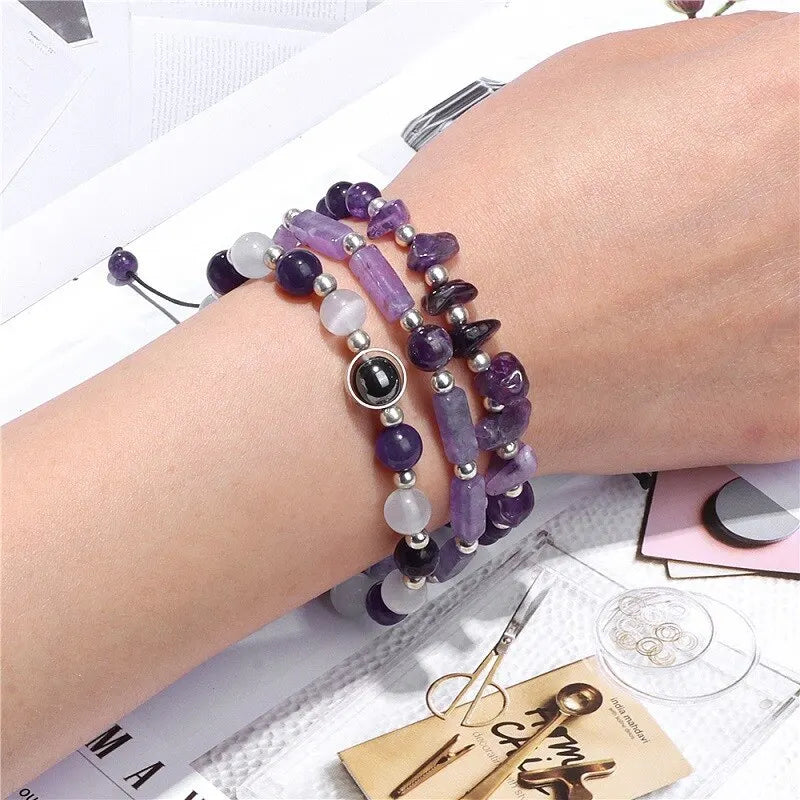 3-Piece Amethyst Healing Bracelet Set