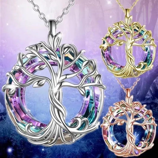 Tree of Life Necklace with Crystals and Celtic Design