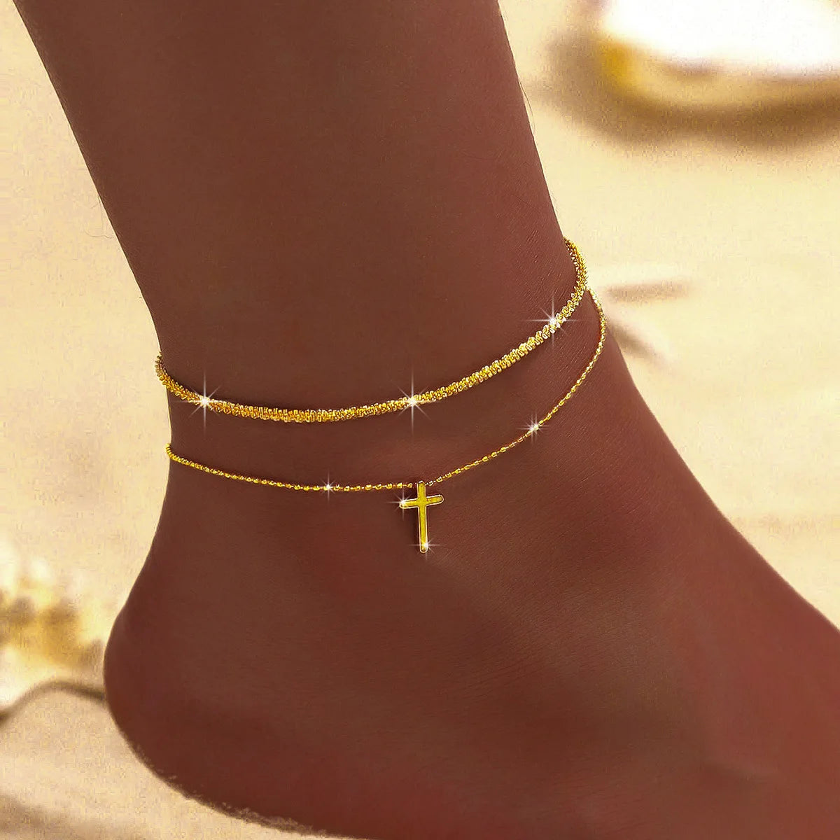 2pcs Sparkling Silver Star Anklet Set