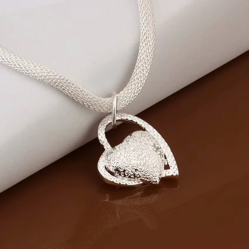 925 Sterling Silver Heart Charm Necklace – 18 Inches Luxury Jewelry