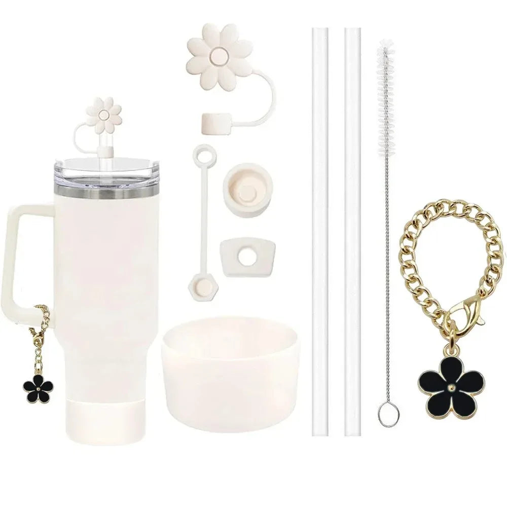 9-Piece Stanley Cup Accessory Set with Lids, Straws & Flower Charm.