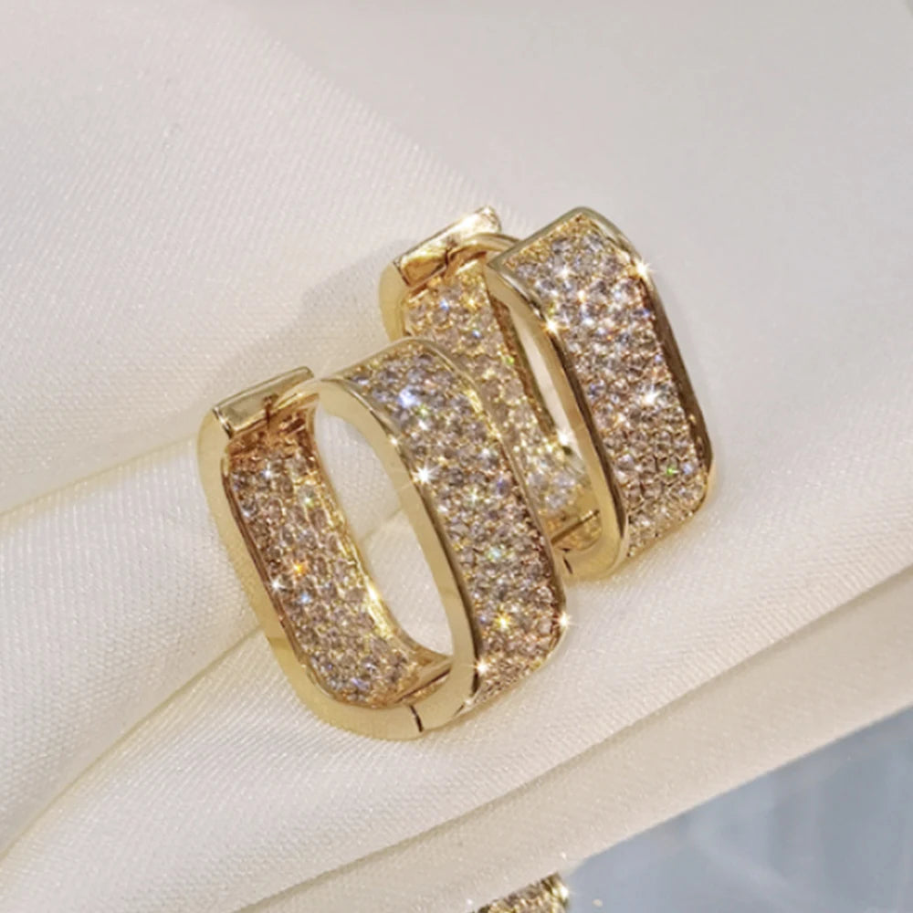 Huitan CZ Hoop Earrings – Fashion Silver & Gold for Women