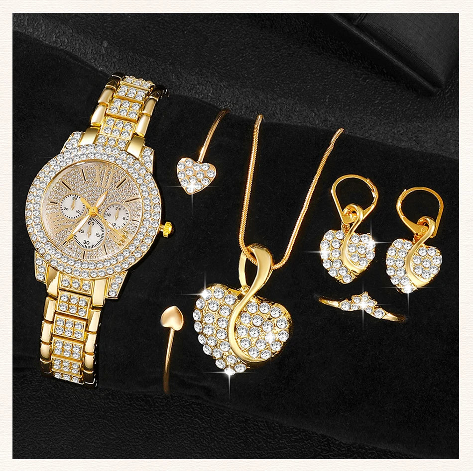 Gold color  Women's Quartz Watch Set