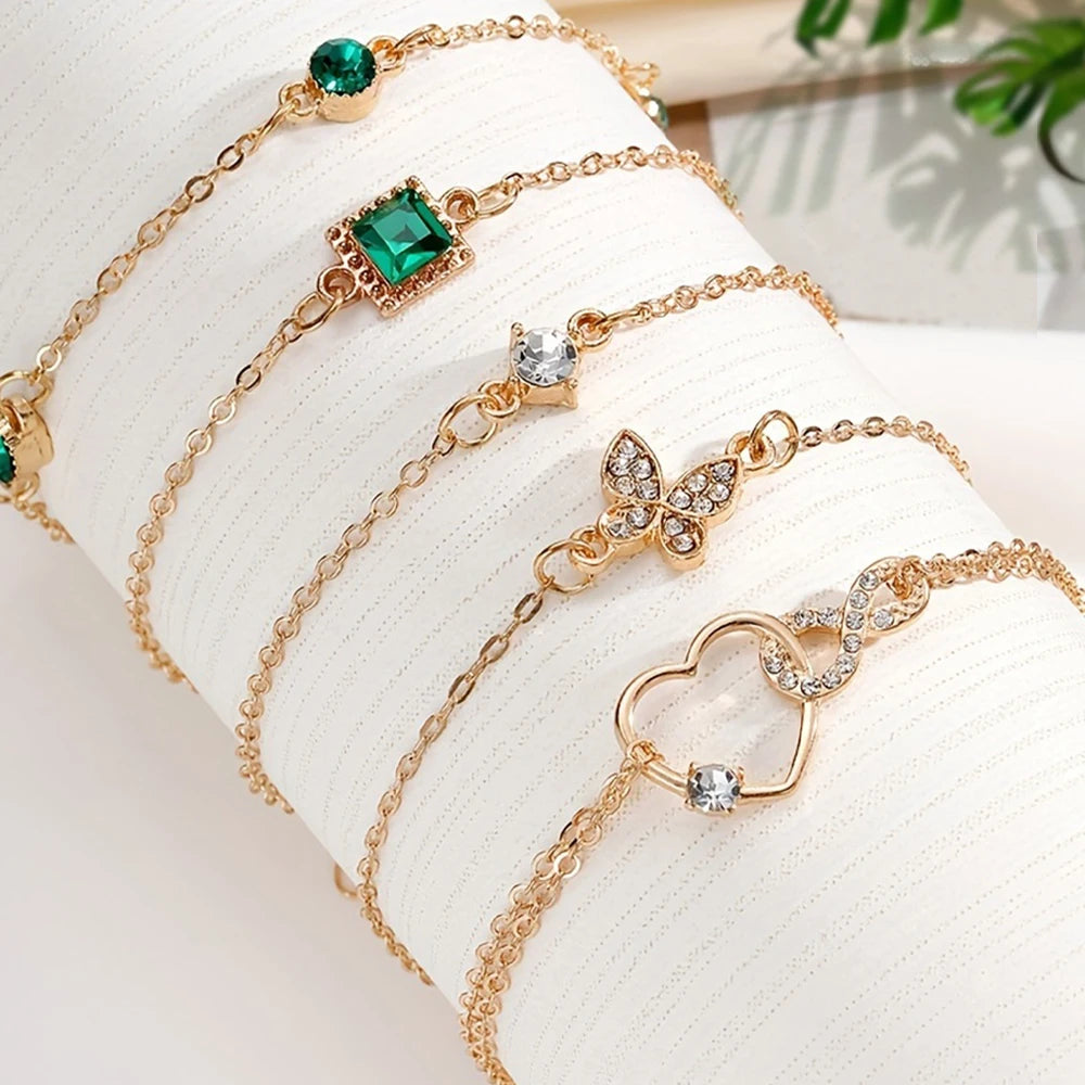 5-Piece Vintage Infinity Rhinestone Bracelet Set