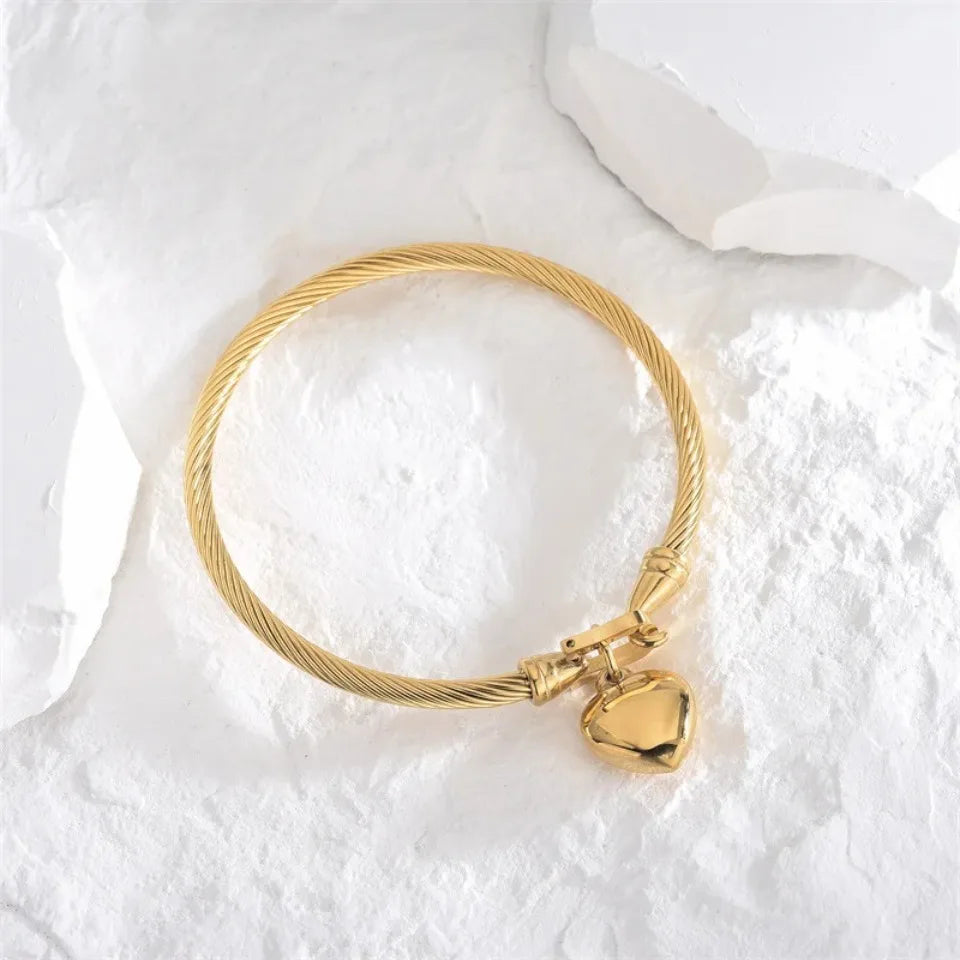 Gold Stainless Steel Heart Bangle