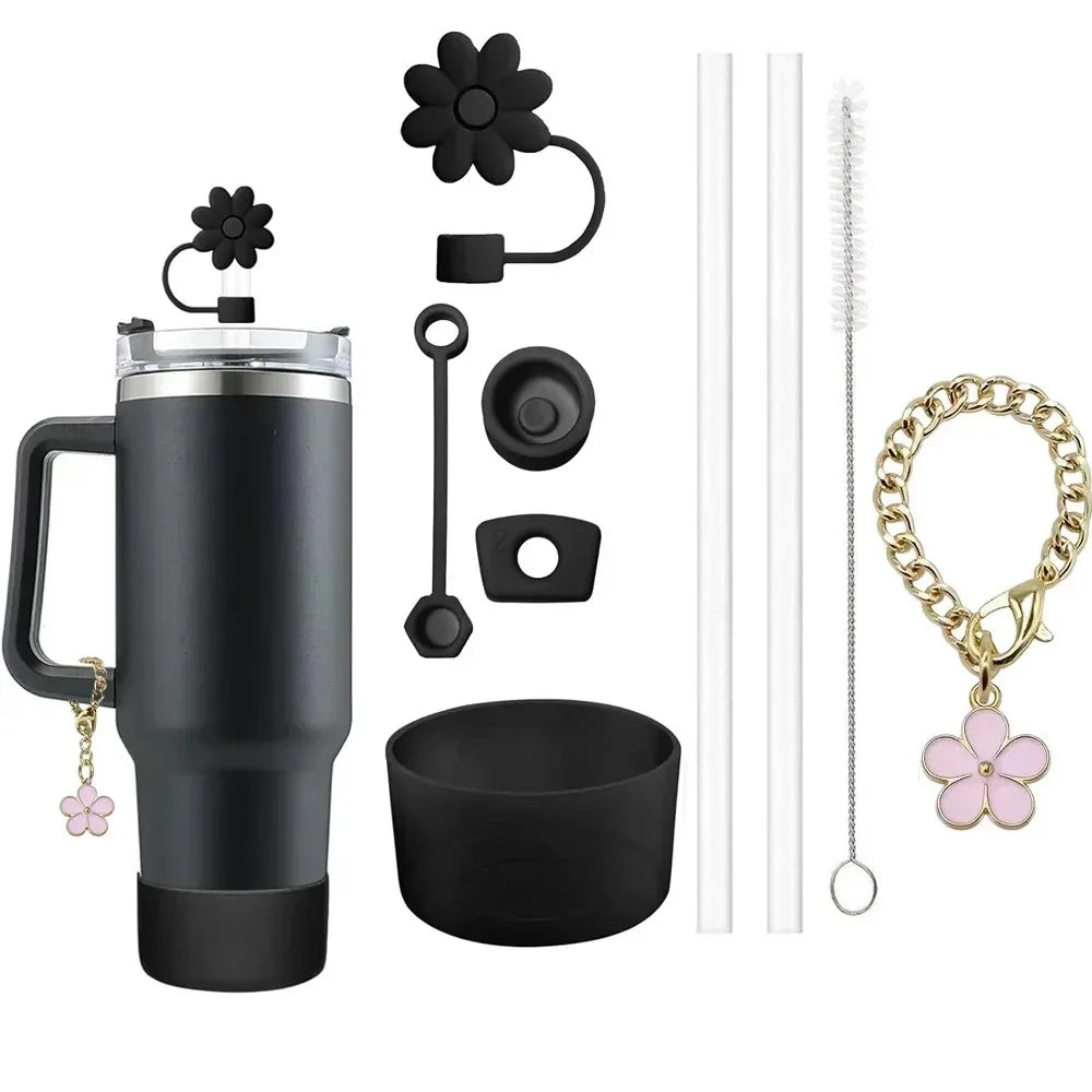 9-Piece Stanley Cup Accessory Set with Lids, Straws & Flower Charm.