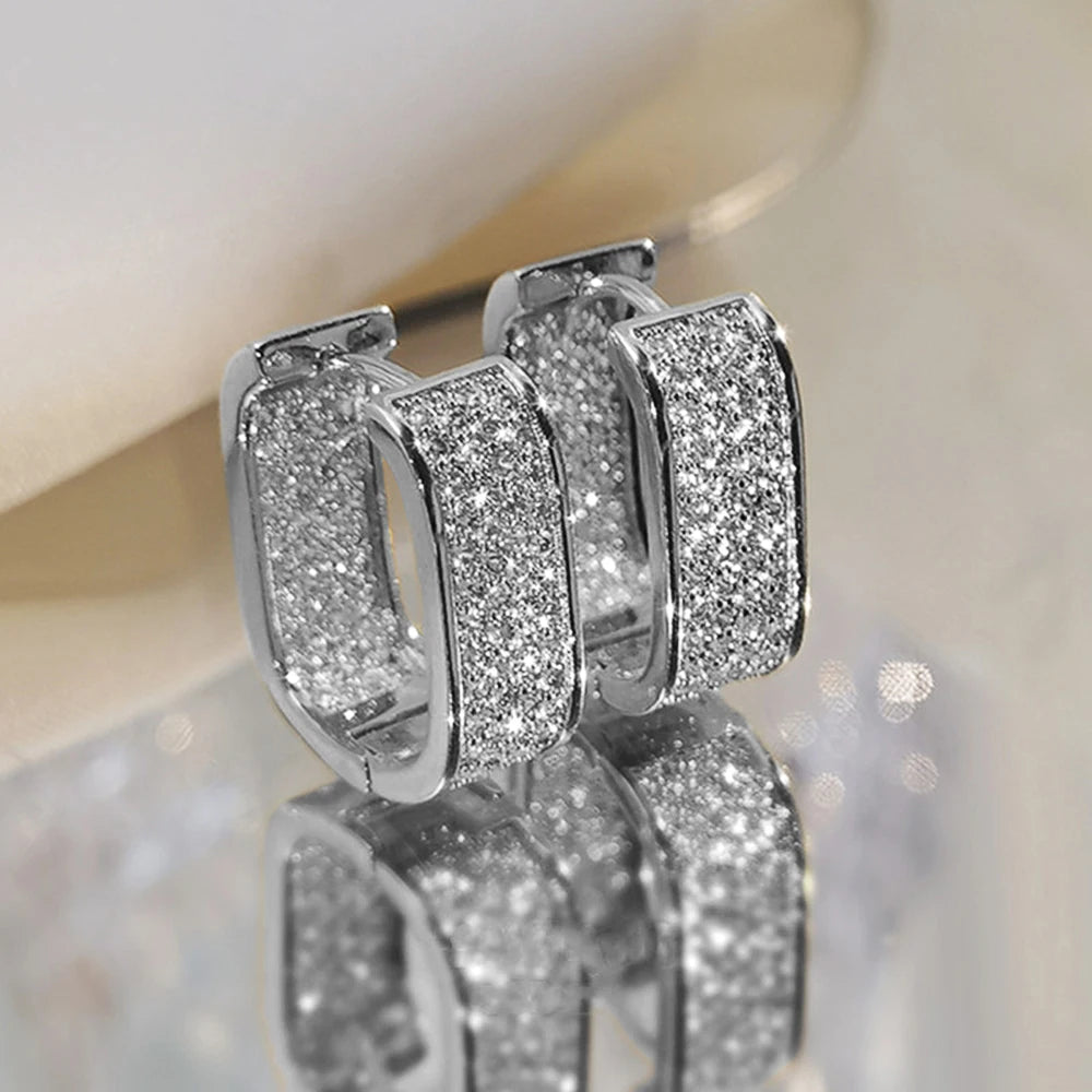 Huitan CZ Hoop Earrings – Fashion Silver & Gold for Women