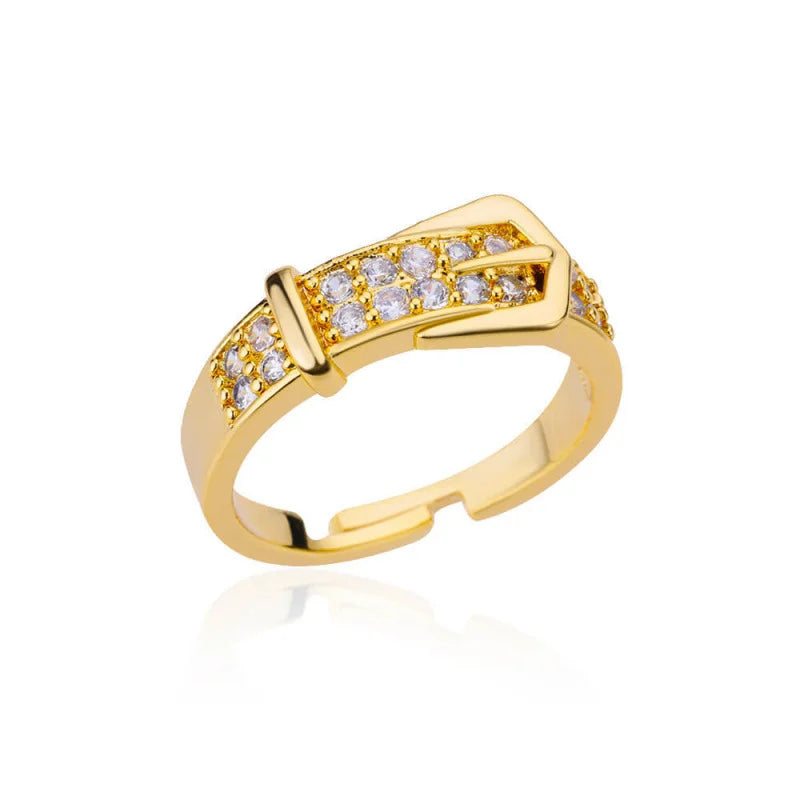 Gold Buckle Zircon Adjustable Ring
