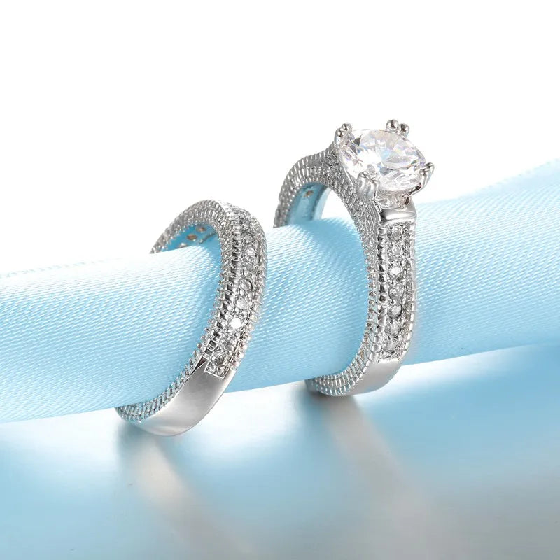 Couple’s 925 Silver color Cubic Zirconia Ring