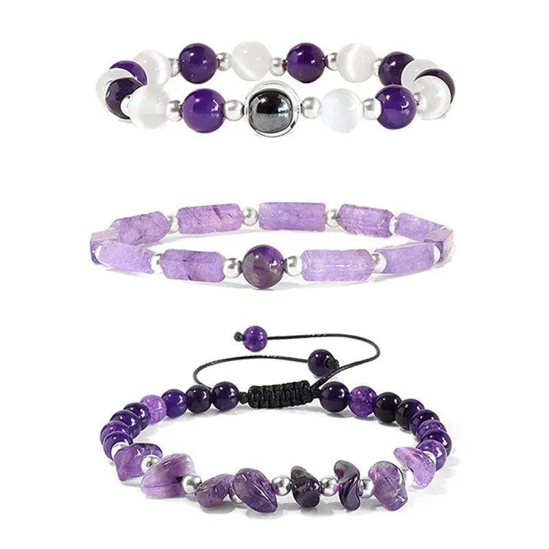 3-Piece Amethyst Healing Bracelet Set