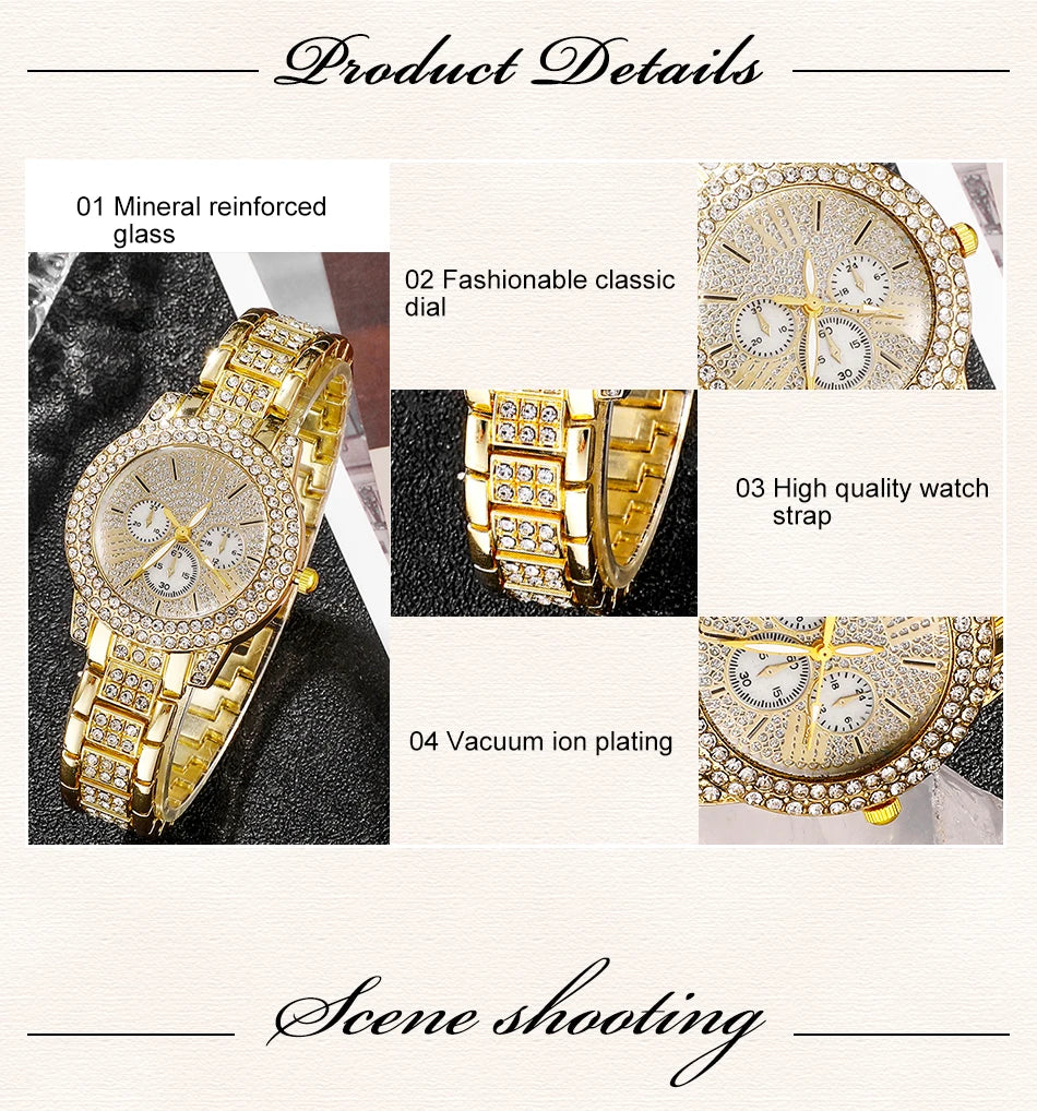 Gold color  Women's Quartz Watch Set