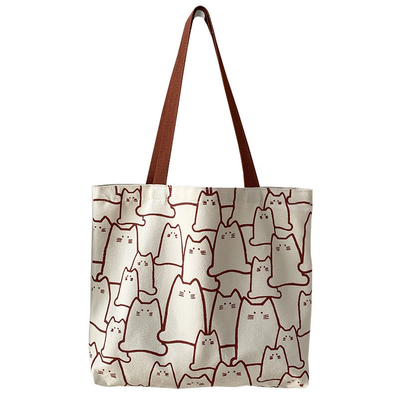Cute Cat Canvas Tote Bag – Japanese Style Shoulder Bag