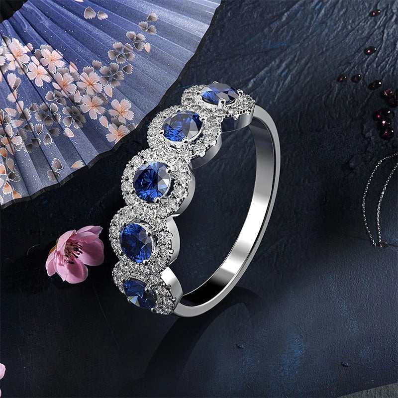 ZAKOL Blue Cubic Zirconia Ring – Silver Tone