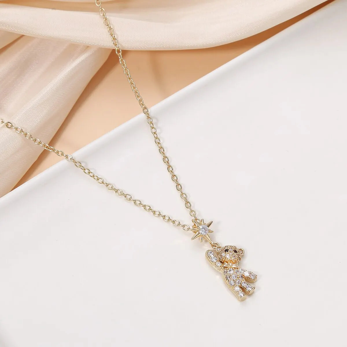 Charming Bear Pendant Necklace with Zirconia
