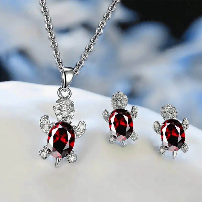 3pcs Silver-Plated Turtle Jewelry Set – Necklace & Earrings