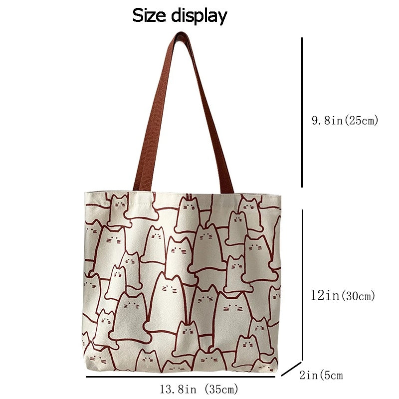 Cute Cat Canvas Tote Bag – Japanese Style Shoulder Bag