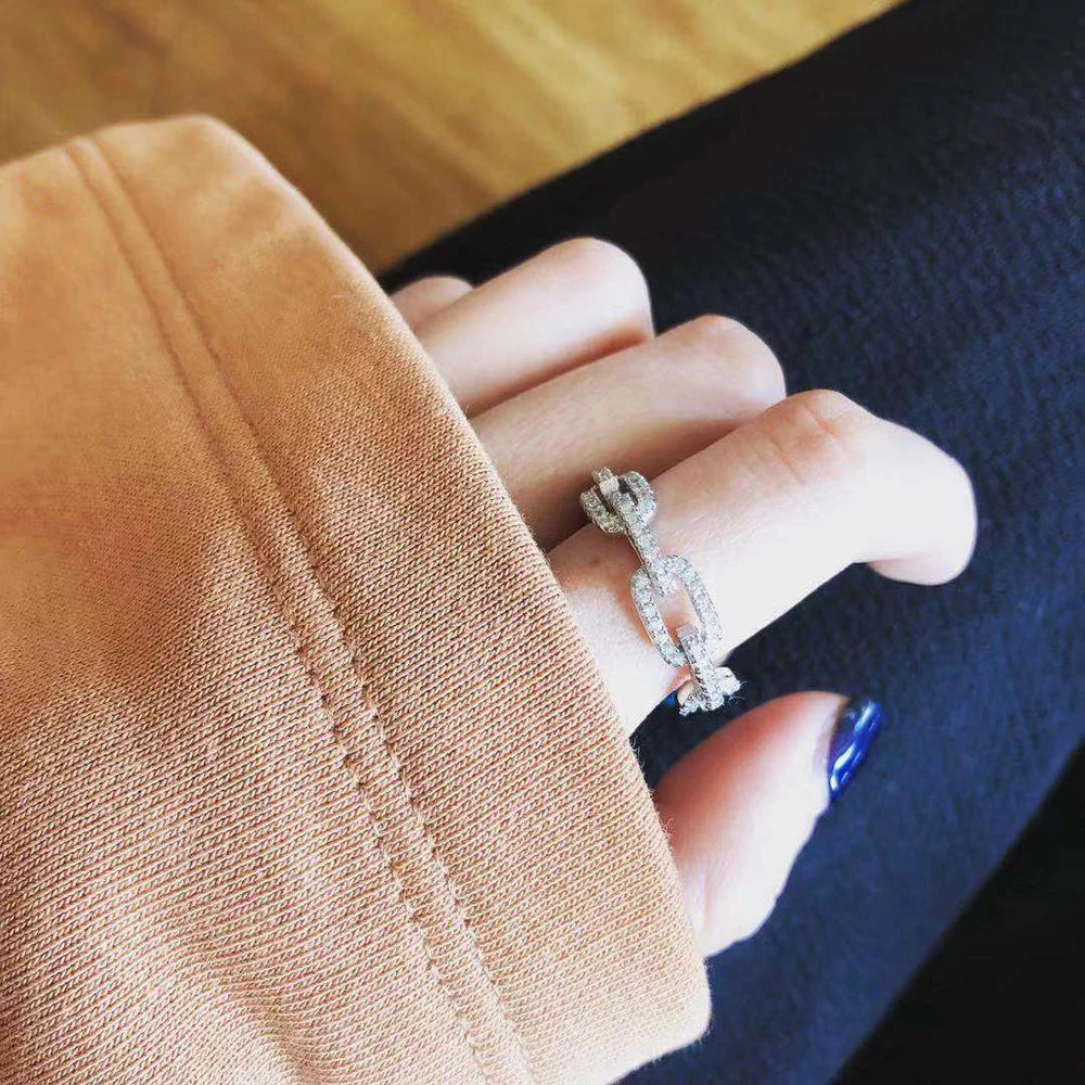 925 Sterling Silver color  Geometric Zirconia Ring